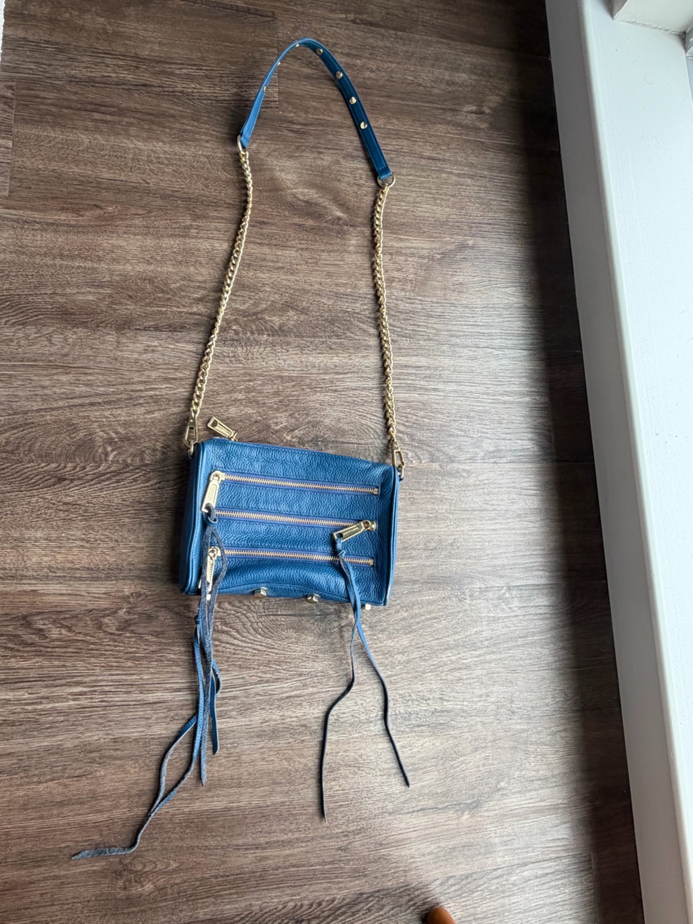 Rebecca Minkoff Blue Leather Crossbody Bag with Gold Chain Strap